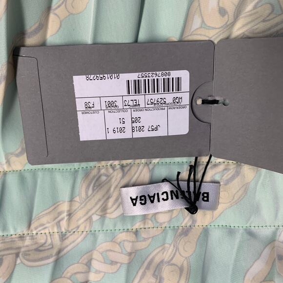 BALENCIAGA Size 6 Green Gold Polyester Chain Pleated Midi Skirt - Picture 3 of 5